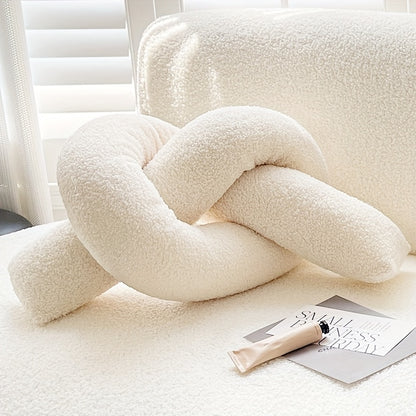 Novara Cream Knot Pillow-Trendy Decor Soft Sherpa Unique Throw Cushion