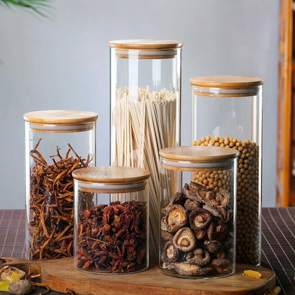 Royelle Airtight Glass Food Storage Jars with Bamboo Lids - 6 Piece Pantry Set