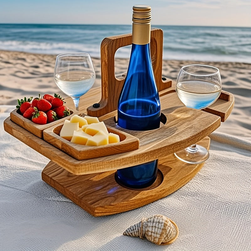 Royeva Portable Wooden Picnic Table And Wine Holder Tray