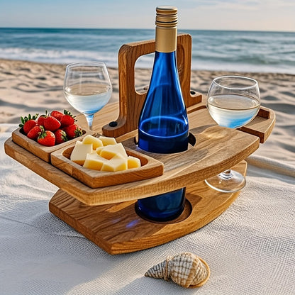 Royeva Portable Wooden Picnic Table And Wine Holder Tray