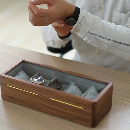 Eloria Walnut Watch Display Case Top for Men with Glass Lid & Soft Microfiber Interior