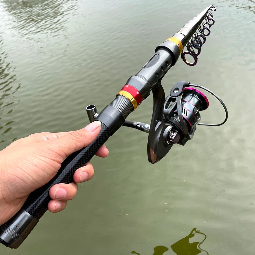 Royeva Telescopic Fishing Rod And Reel Combo-Carbon Fiber Spinning Kit