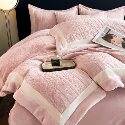 Royora 4-Piece Milk Velvet Bedding Set with Textured Duvet Cover & Pillowcases