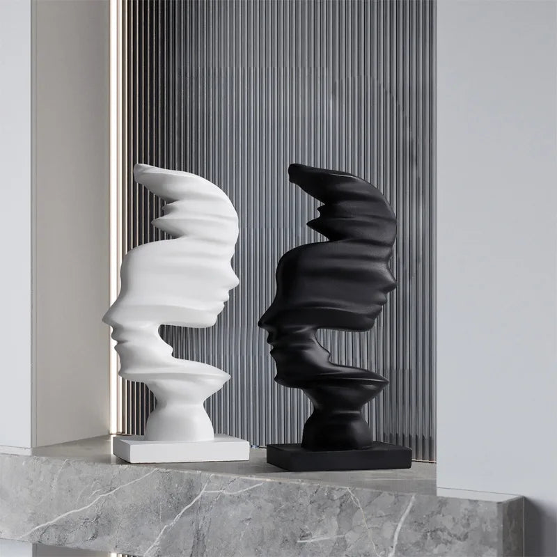 Novara Abstract Face Decor Sculpture-Modern Ceramic Art