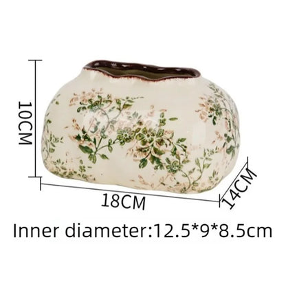 Novara Botanical Vine Ceramic Tissue Box Cover with Crackle Glaze Finish