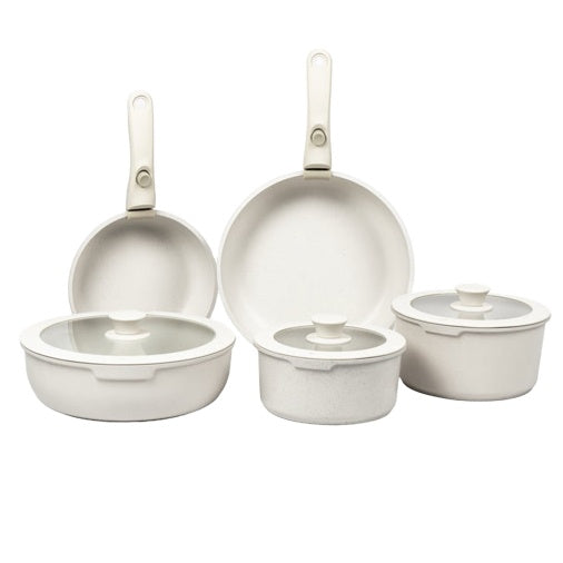 Novara 8-Piece Nonstick Cookware Set with Detachable Handles for Space Saving Storage