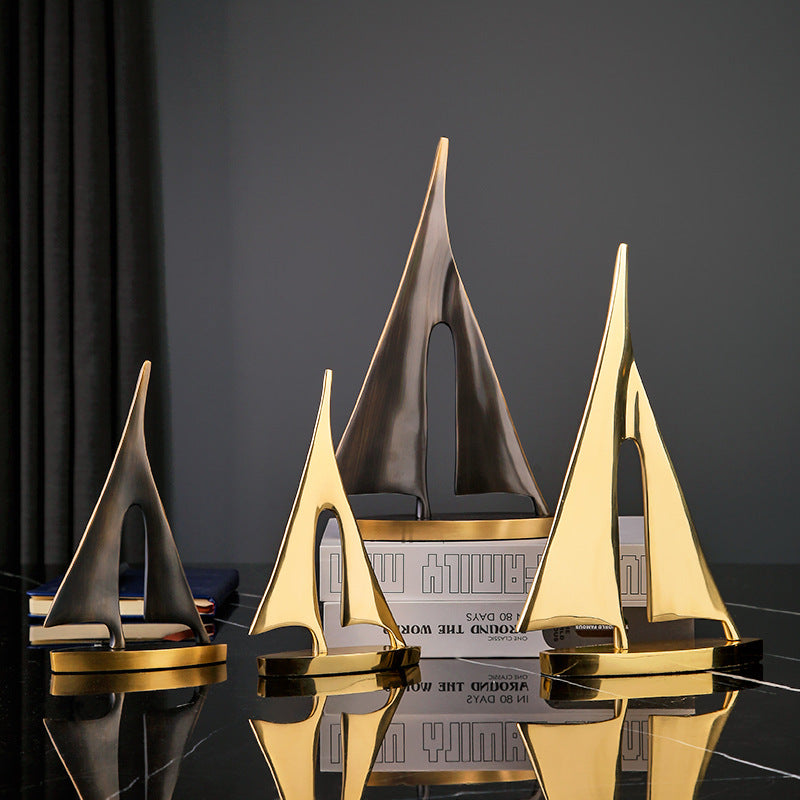 Royeva Gold Sailboat Sculpture-Modern Coastal Table Decor