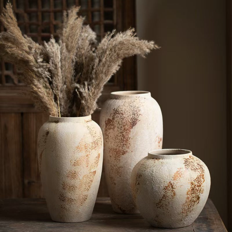 Royora Wabi-Sabi Distressed Ceramic Vase - Rustic Farmhouse Decor Pottery