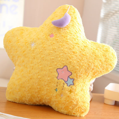 Royora Yellow Star Throw Pillow with Embroidered Stars - Soft Plush Decor
