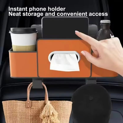 Royeva Car Seat Back Organizer-PU Leather Storage Box with Tissue Holder and Cup Holder