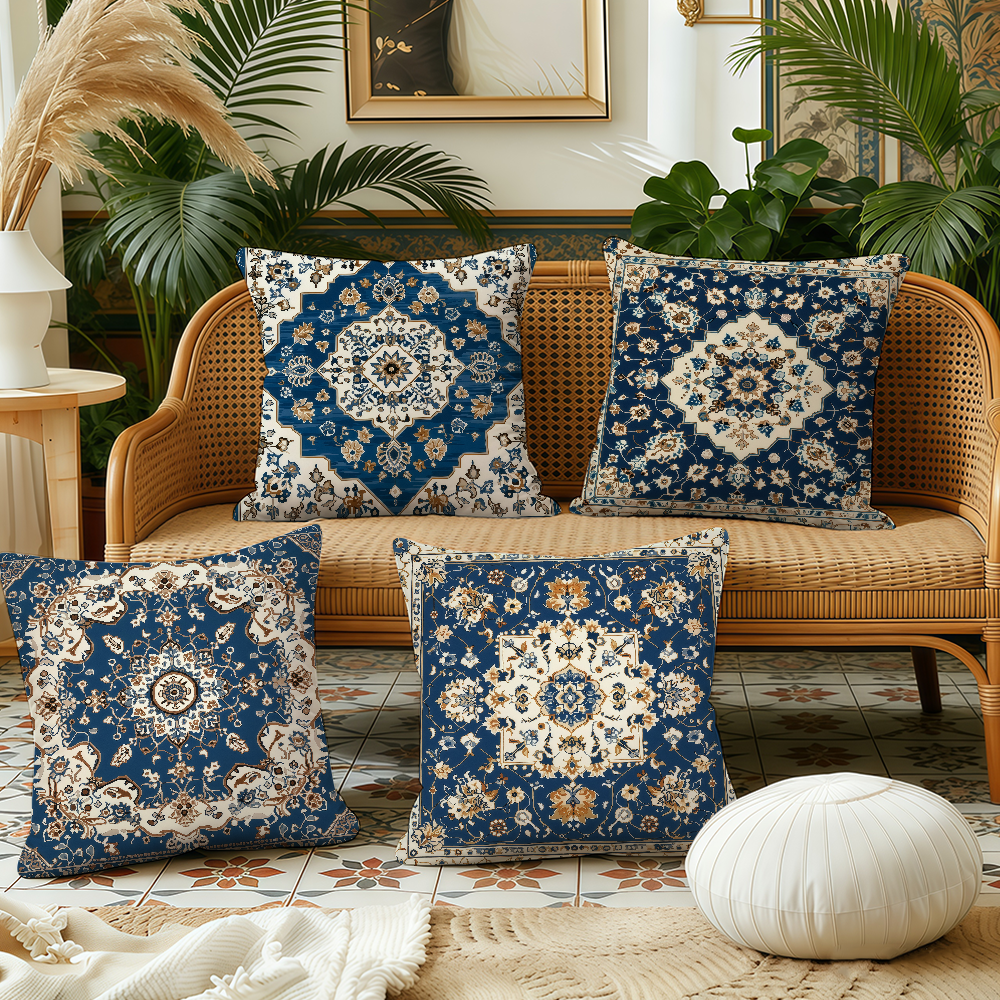 Novara Baroque Bohemian Throw Pillow Covers - 4-Piece Decorative Accent Set