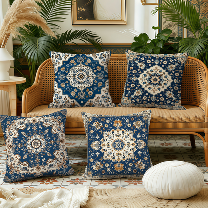 Novara Baroque Bohemian Throw Pillow Covers - 4-Piece Decorative Accent Set