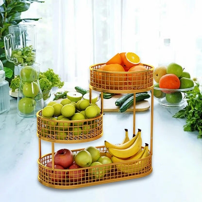 Royelle Gold 3-Tier Kitchen Counter Organizer-Fruit Basket Stand