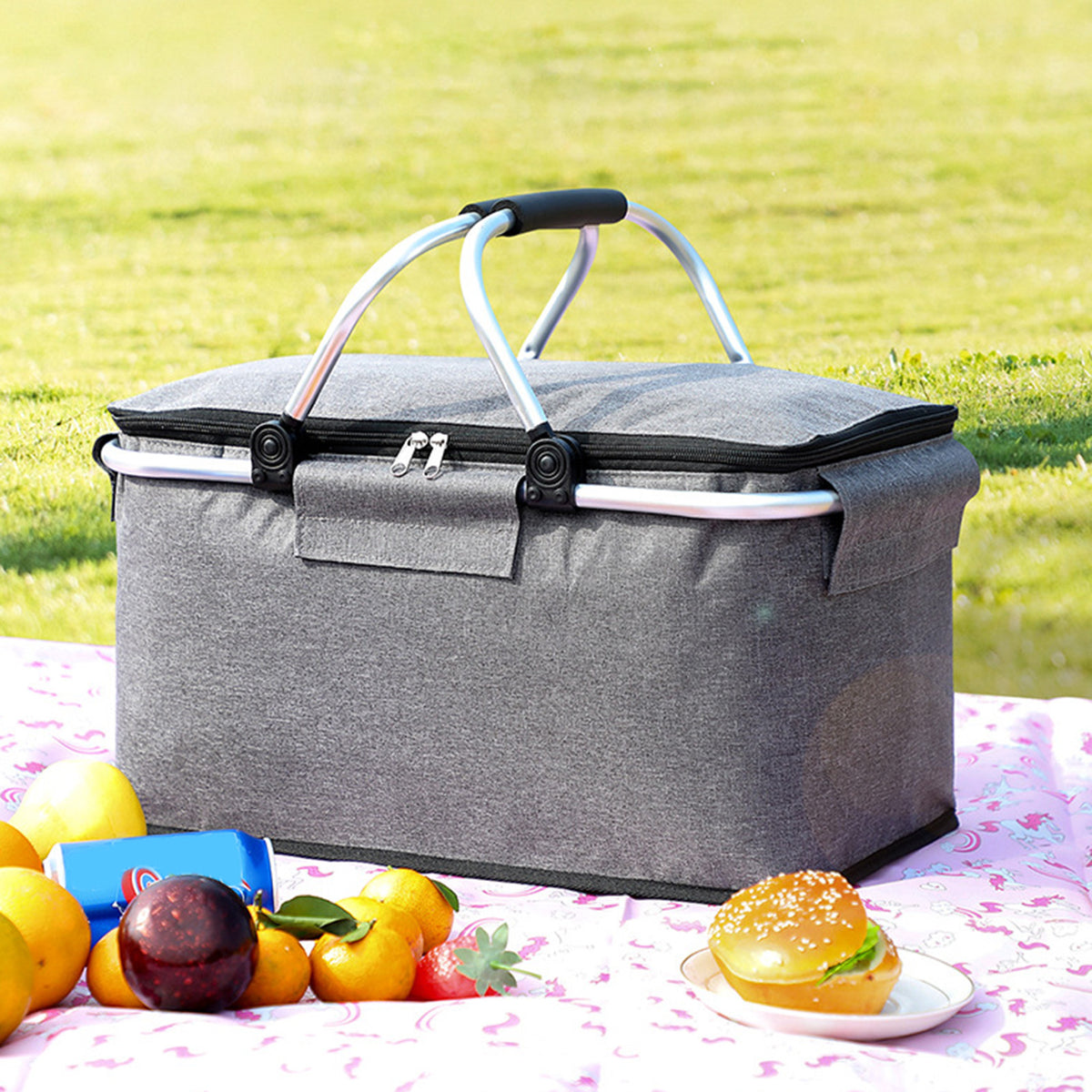 Royelle Foldable Insulated Picnic Basket-18L Portable Cooler Bag Black