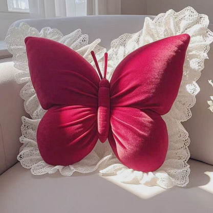 Royeva Velvet Butterfly Pillow with Lace Trim for Chic Home Decor