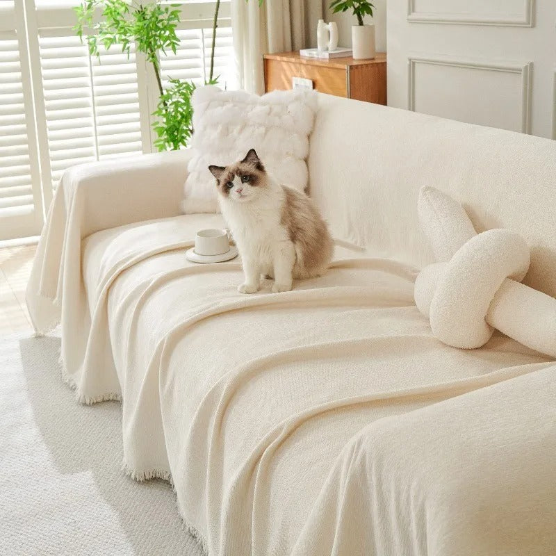 Novara Woven Sofa Throw Cover-Washable Cotton Blend Couch Protector
