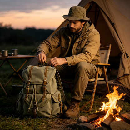 Royelle Military Canvas Backpack-Rugged Travel Rucksack