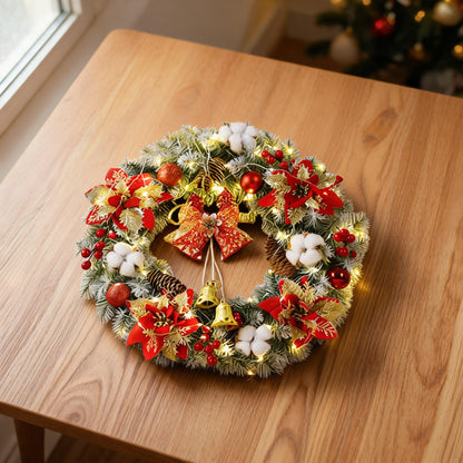 Royeva Lighted LED Christmas Wreath With Bells And Golden Accents For Front Door