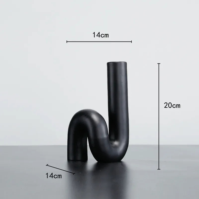 Novara Matte Black Ceramic Tube Vase-Modern Abstract Geometric Decor