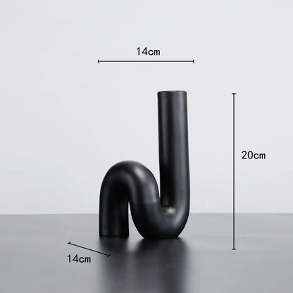 Novara Matte Black Ceramic Tube Vase-Modern Abstract Geometric Decor