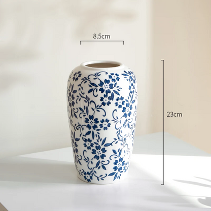 Royelle Cobalt Blue Vine Porcelain Floral Vase for Long Stem Flowers