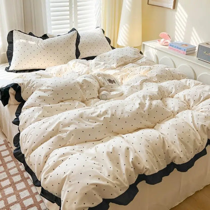Royeva Polka Dot Duvet Cover Set With Ruffle-Edging Bedroom Decor