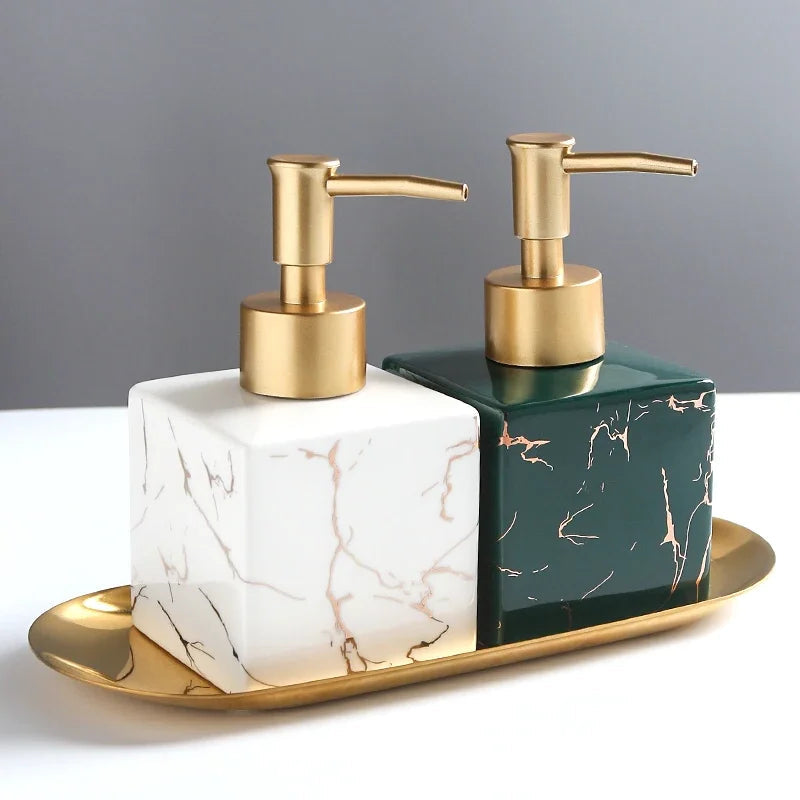 Royelle Marble Finish Ceramic Soap Dispenser with Gold Pump for Countertops