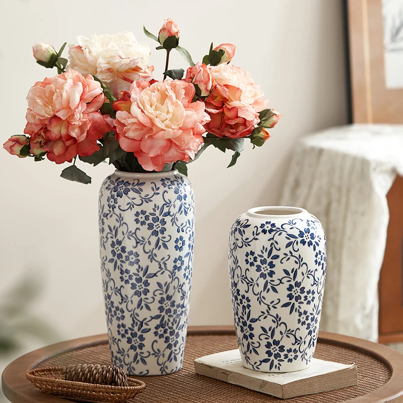 Royelle Cobalt Blue Vine Porcelain Floral Vase for Long Stem Flowers