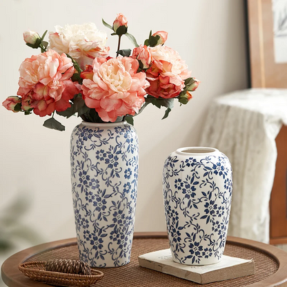 Royelle Cobalt Blue Vine Porcelain Floral Vase for Long Stem Flowers