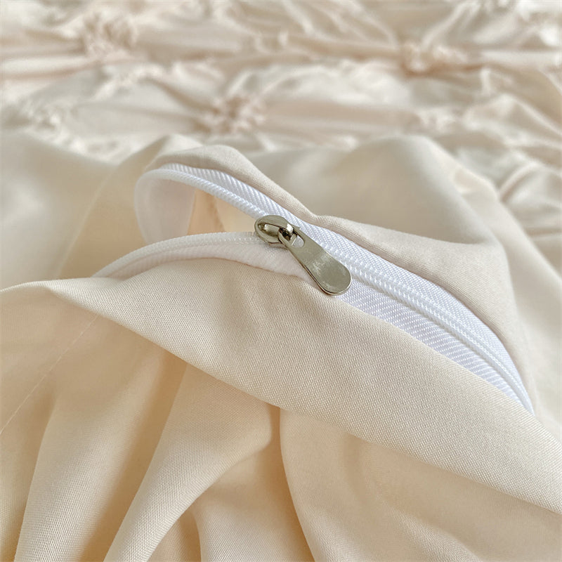 Royora Ruffle Flower Pintuck Duvet Cover Set-Elegant Quilted Bedding