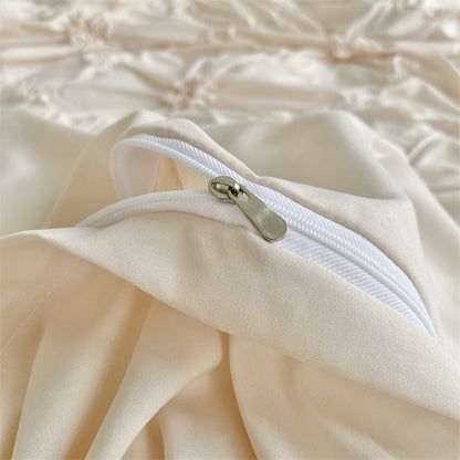 Royora Ruffle Flower Pintuck Duvet Cover Set-Elegant Quilted Bedding