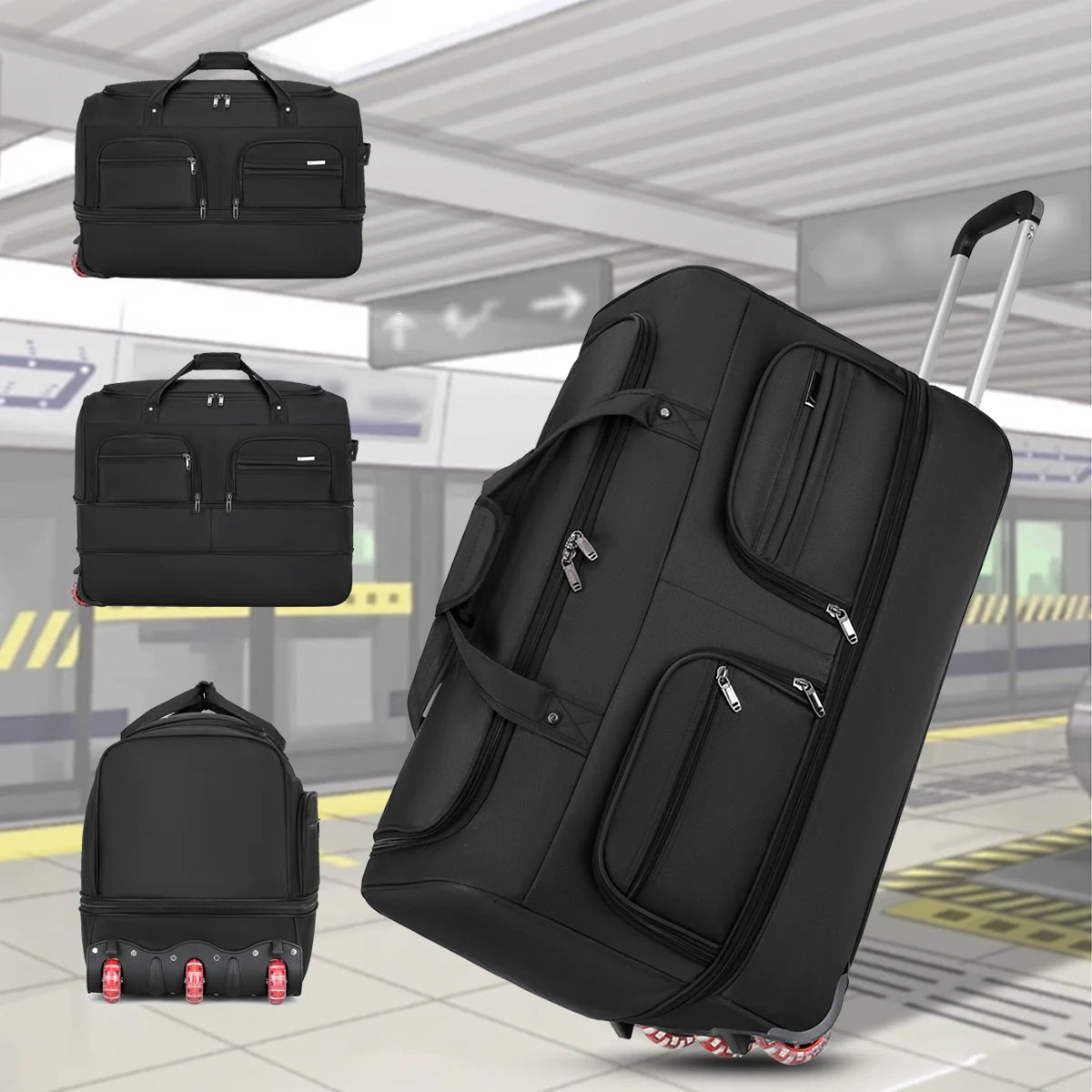 Royelle Waterproof Rolling Travel Duffel Bag With Wheels For Men And Women