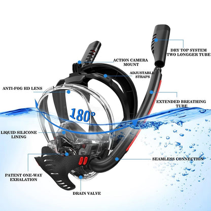 Royeva Full Face Snorkeling Mask-Double Tube Panoramic Anti Fog Diving Gear