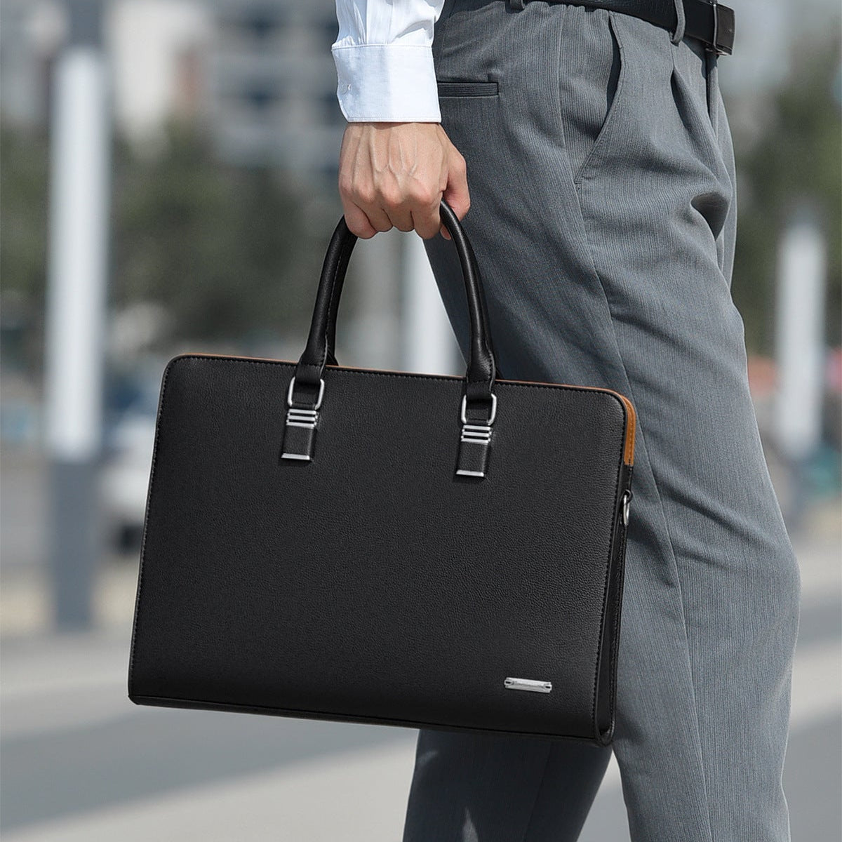 Novara Professional Business Briefcase for Men - Slim Vegan Leather Laptop Bag