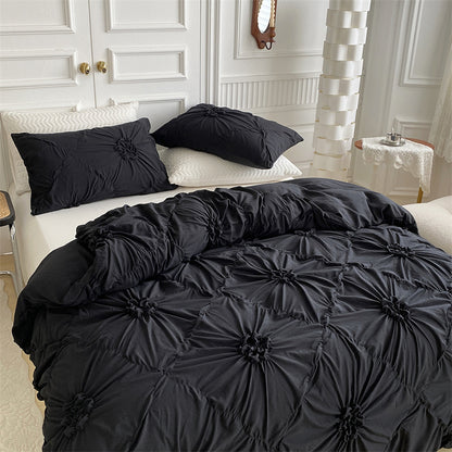 Royora Ruffle Flower Pintuck Duvet Cover Set-Elegant Quilted Bedding