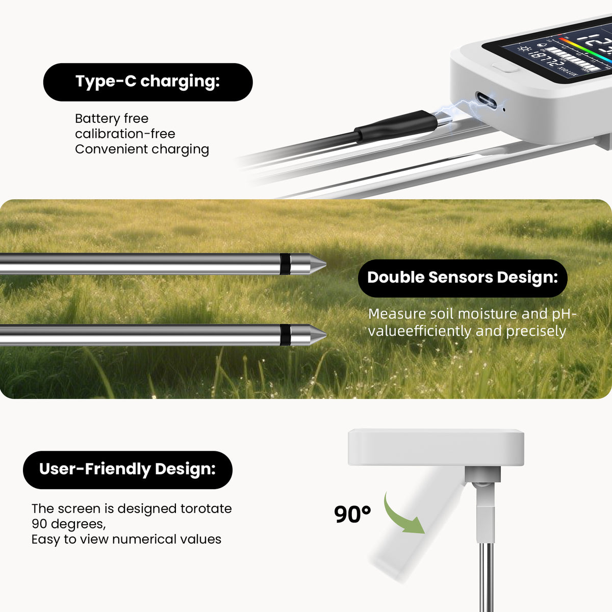 Royeva 6 In 1 Digital Soil Meter-Plant Ph Moisture Sunlight And Temperature Tester