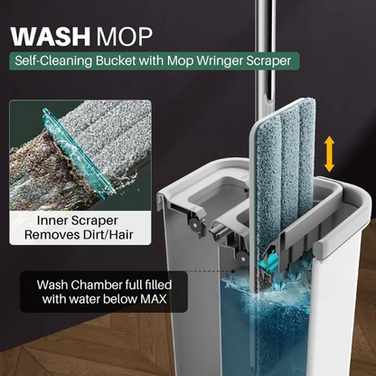 Novara Hands-Free Self-Wringing Flat Mop & Bucket System for Effortless Floor Cleaning