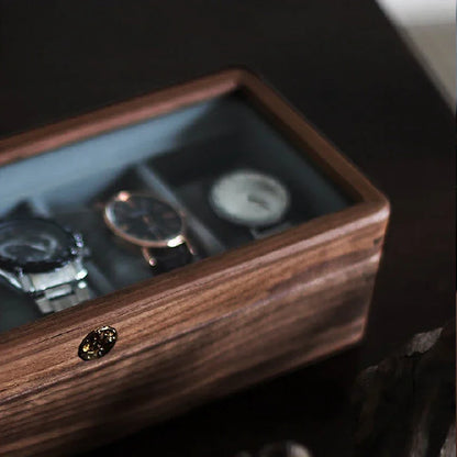 Eloria Walnut Watch Display Case Top for Men with Glass Lid & Soft Microfiber Interior