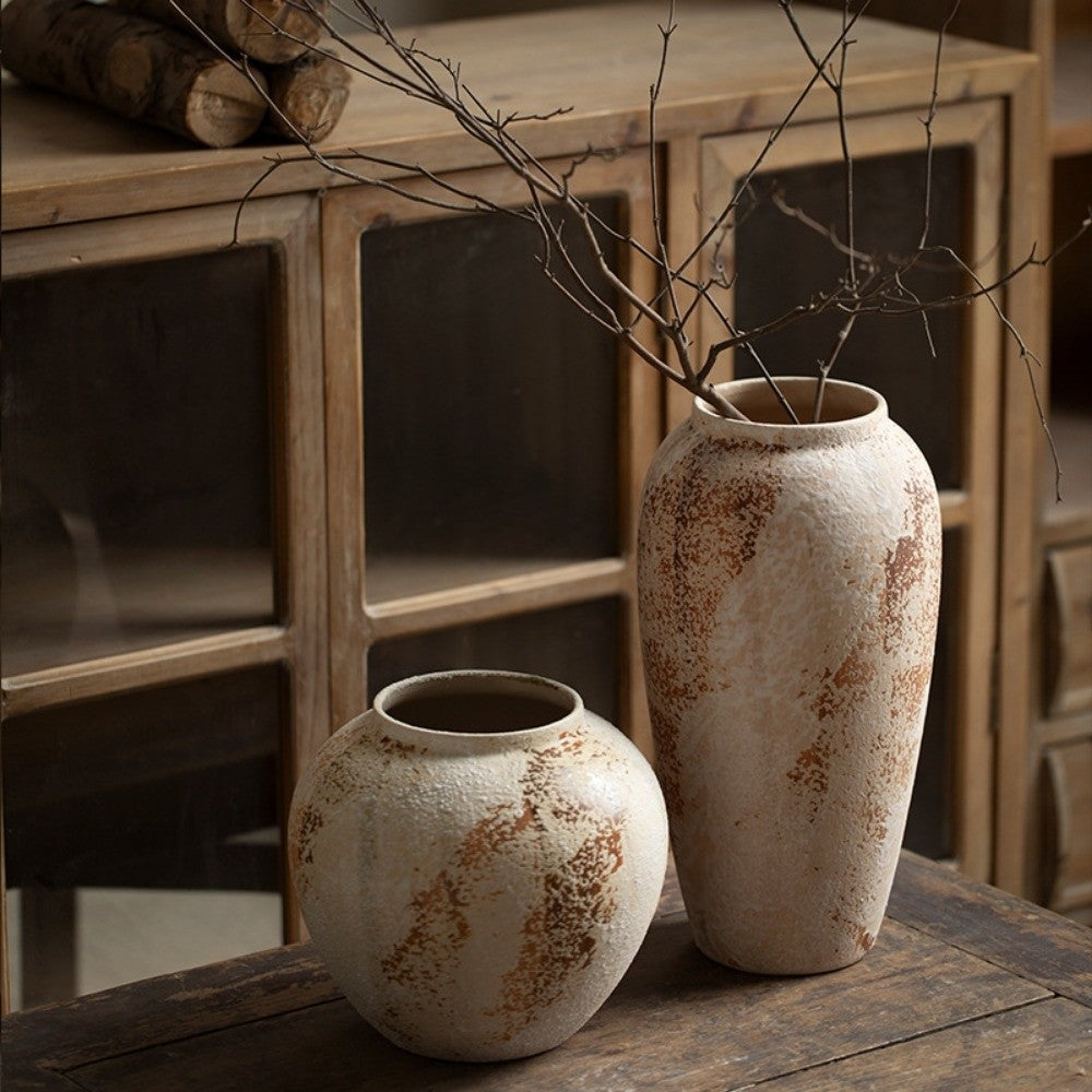 Royora Wabi-Sabi Distressed Ceramic Vase - Rustic Farmhouse Decor Pottery