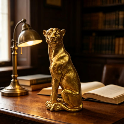 Royeva Golden Leopard Statue for Home Decor and Office Desk Accent