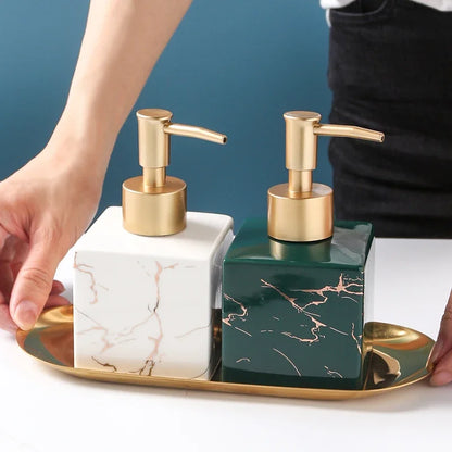 Royelle Marble Finish Ceramic Soap Dispenser with Gold Pump for Countertops