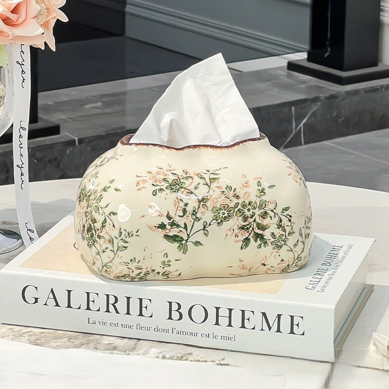 Novara Botanical Vine Ceramic Tissue Box Cover with Crackle Glaze Finish