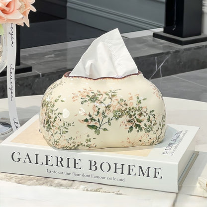 Novara Botanical Vine Ceramic Tissue Box Cover with Crackle Glaze Finish