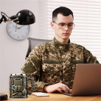 Sovere Military Style 3D Design Insulated Mug - 15 oz Stainless Steel Coffee and Tea Cup
