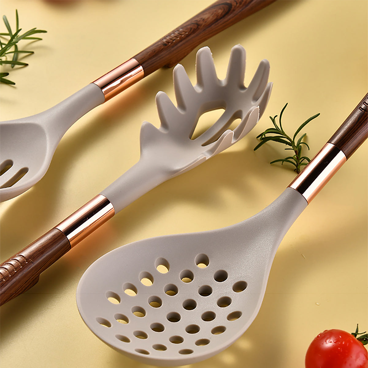 Novara Silicone Utensil Set with Wooden Handles, Heat-Resistant Non-Stick Cookware