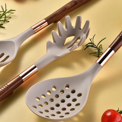Novara Silicone Utensil Set with Wooden Handles, Heat-Resistant Non-Stick Cookware