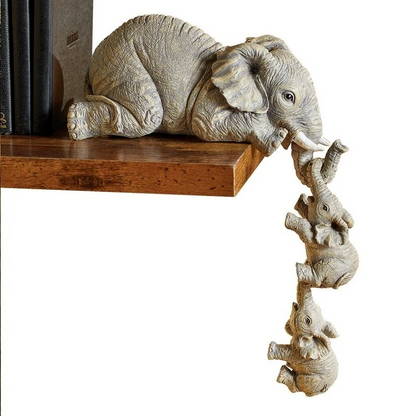 Novara Hanging Elephant Family Shelf Decor-Resin Figurine Set of 3