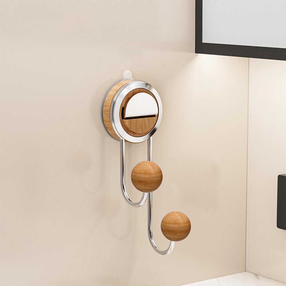 Royeva No-Drill Suction Toilet Paper Holder - Stainless Steel with Wood Grain Shelf