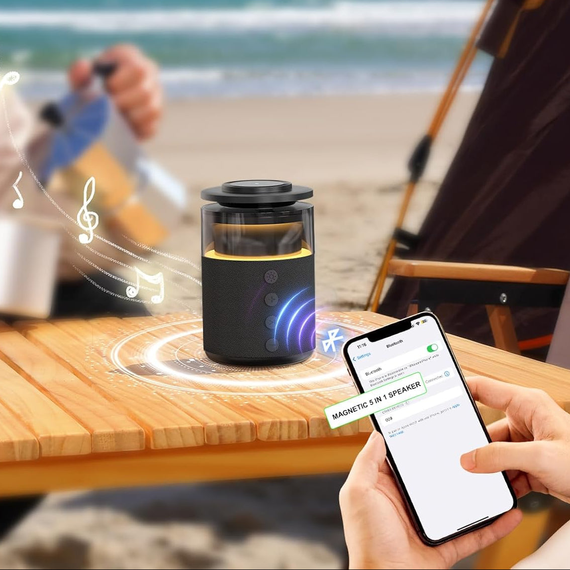Royora 5 in 1 Magnetic Wireless Charging Station with Bluetooth Speaker and Night Light