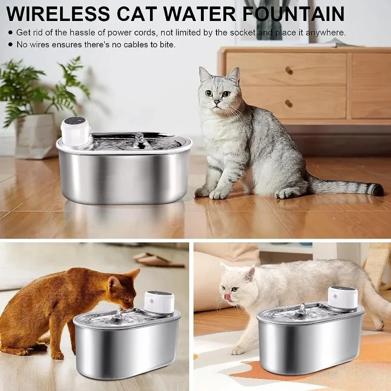 Eloria Cordless Stainless Steel Pet Water Fountain with Infrared Sensor, 4000mAh Battery